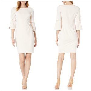Calvin Klein pearl inset bell sleeve dress pink size 8